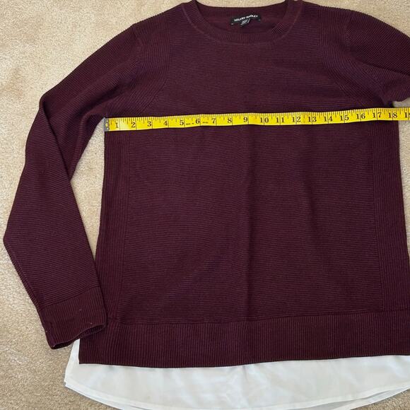 Hilary Radly Crew Neck long Sleeve Sweater With White Layered Hem Maroon Sz M - Picture 8 of 10